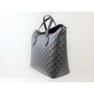 Gucci Signature Bag Handle Elegant Black Leather Top Shoulder